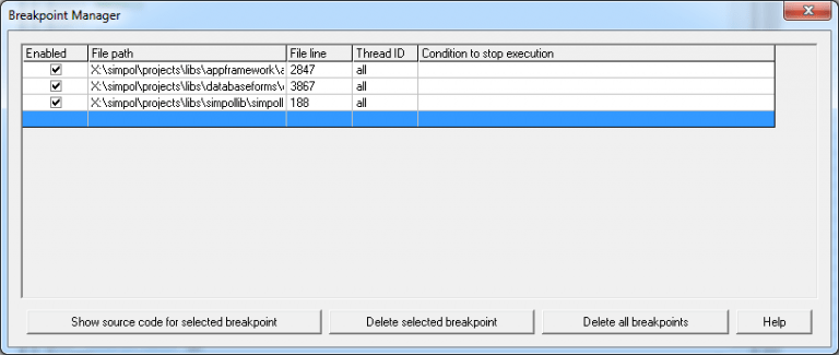 Breakpoint Manager Screenshot