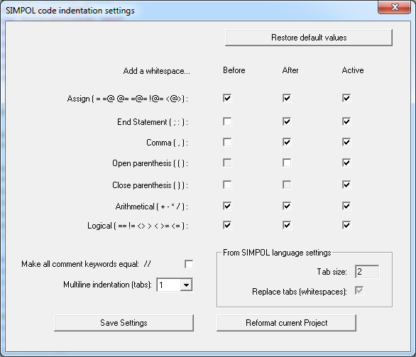 Screenshot of the Code Reformatting Window