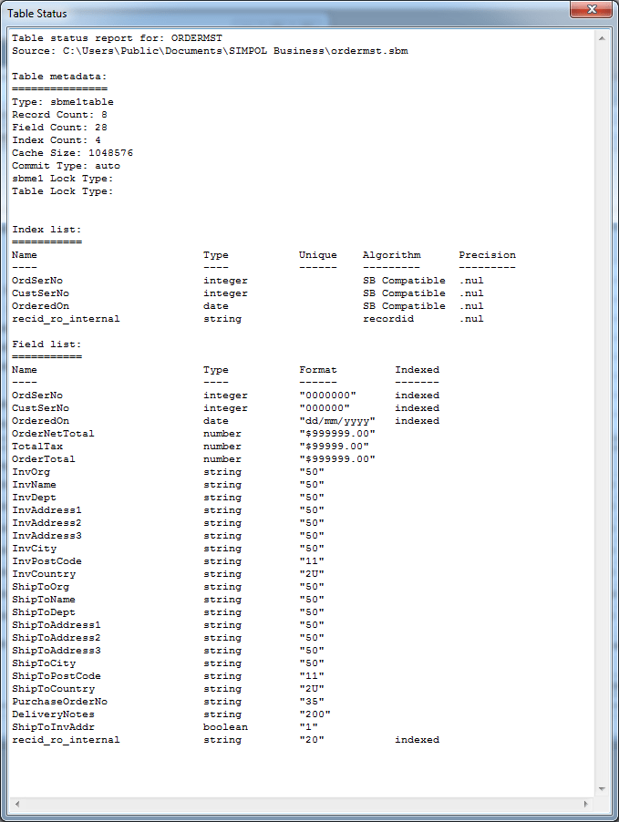 Table Status Report